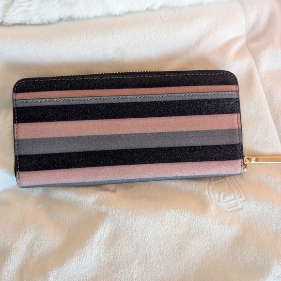 Kate Spade Blue Pink Sparkle Striped Large Zip Wallet Storybook Lining! *NWT* - Picture 4 of 8